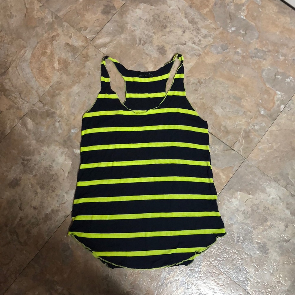 Navy blue and neon striped Racer back tank top